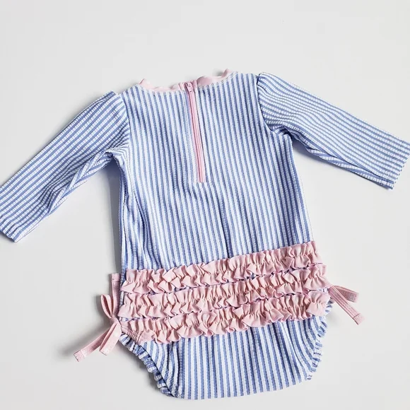 Ruffle Butts Periwinkle Blue Sunseeker Long Sleeve Rash Guard One Piece Swimsuit